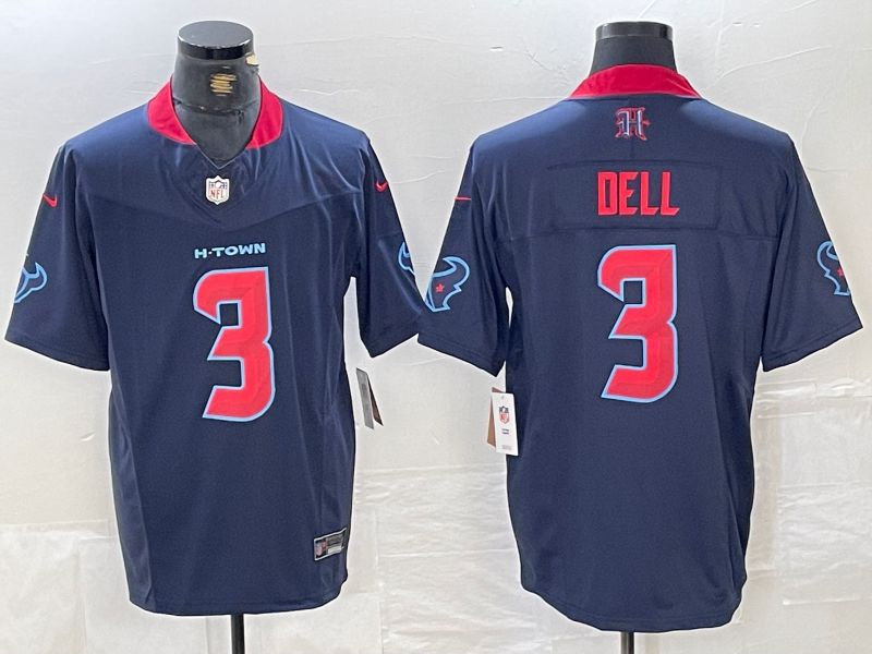 Men Houston Texans 3 Dell Blue Three generations 2025 Nike Limited NFL Jersey style 1